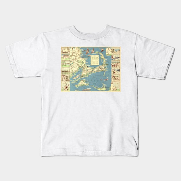 Vintage Cape Cod Map (1940) Kids T-Shirt by Bravuramedia